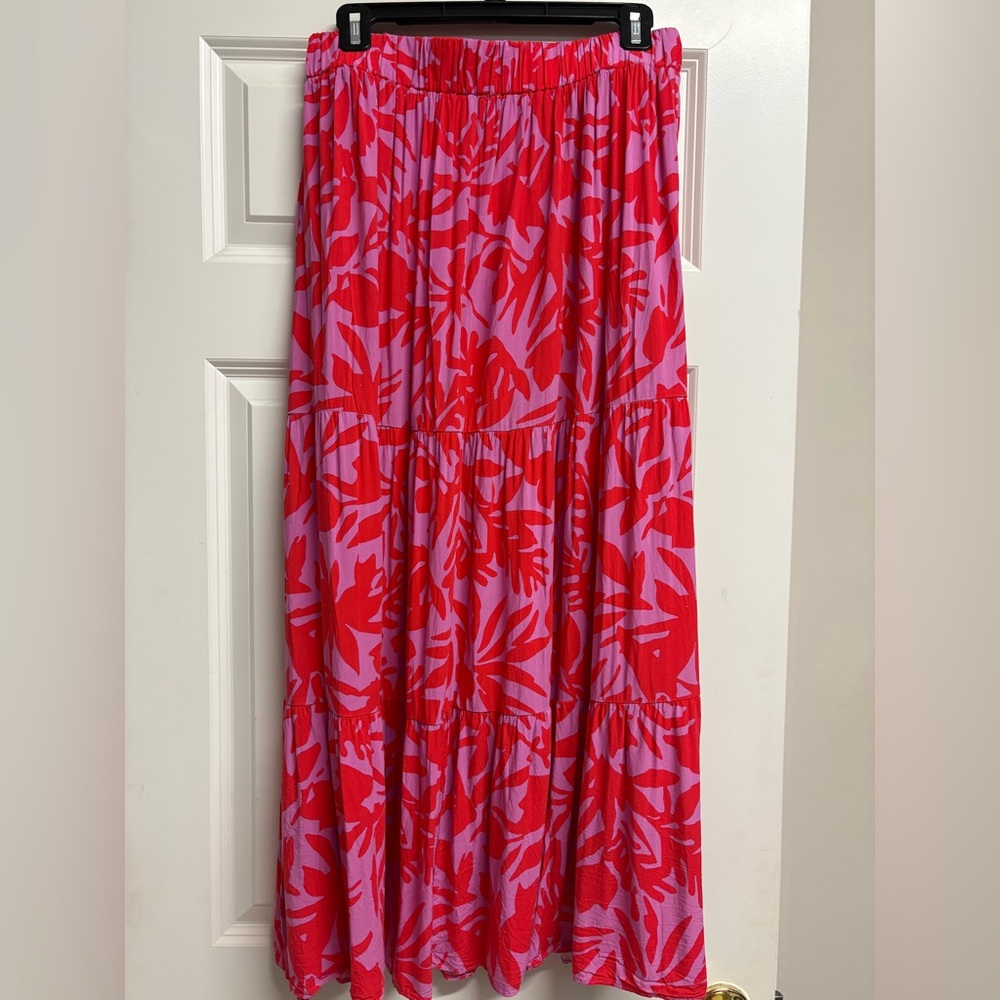 Pink and red midi skirt